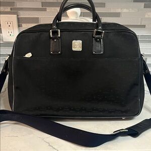 MCM Black Canvas Laptop Briefcase with Silver Hardware